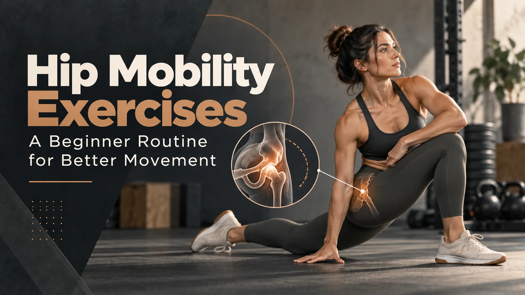 Person performing a 90/90 hip mobility stretch on an exercise mat.